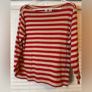 Striped 3/4 sleeve boat neck top